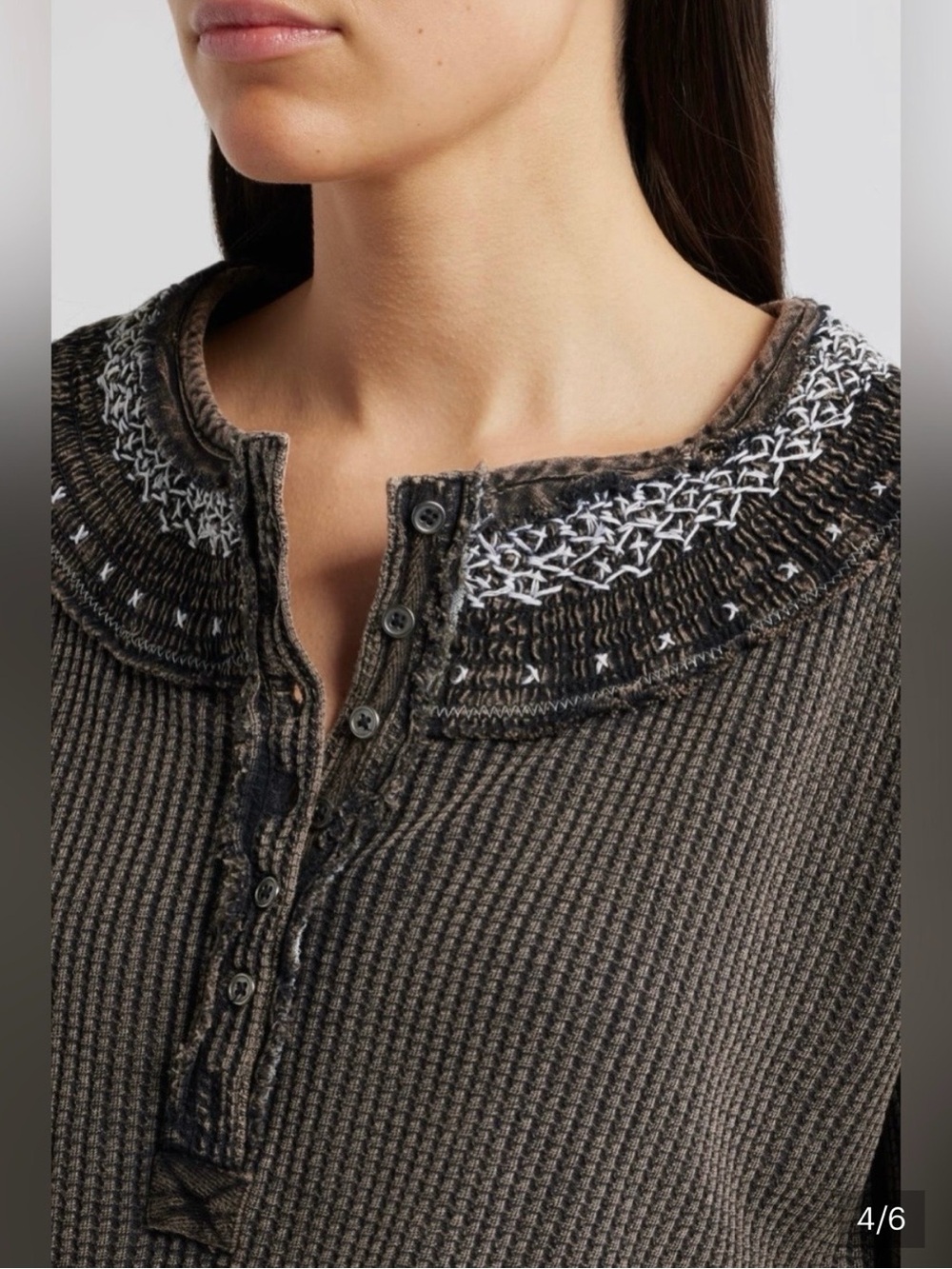 Free People Embroidered Collar thermal  top NWT